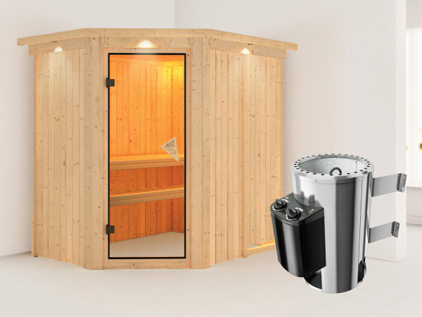 Systeemsauna Saja met dakkraag, incl. saunakachel Plug & Play met besturing