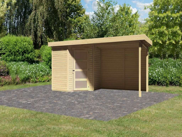 Tuinhuisje SET Schwandorf 3 19 mm natuurlijke afwerking, incl. 2,8 m aanbouwdak + achterwand