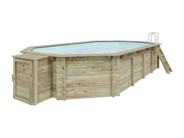 Voordeelset houten opzetzwembad model 5 van geïmpregneerd hout 38 mm incl. techniekbox en accessoire