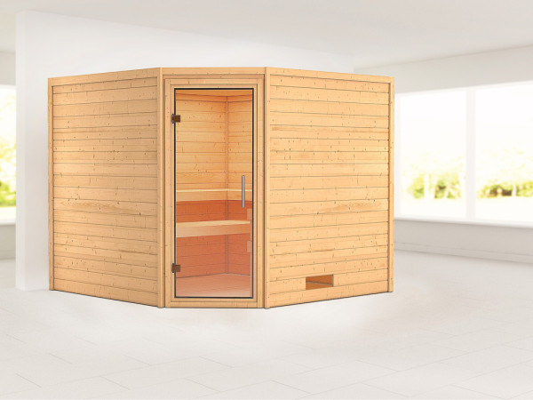Massieve sauna Leona transparent glazen deur