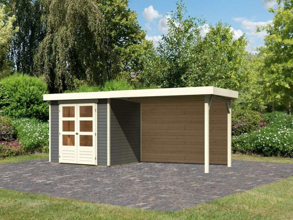 Tuinhuis Askola 3 19 mm terragrijs incl. 2,8 m aanbouwdak + achterwand