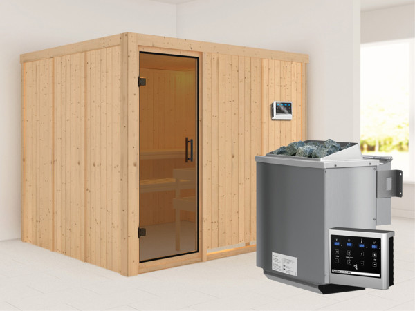 Systeemsauna Gobin grafiet glazen deur, incl. 9 kW Bio-Combi-kachel ext. besturing