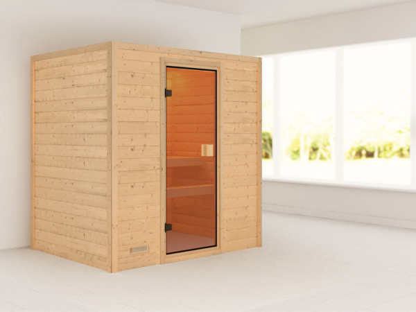 Massieve sauna Sonja kompleet transparente gebronsde glazen deur