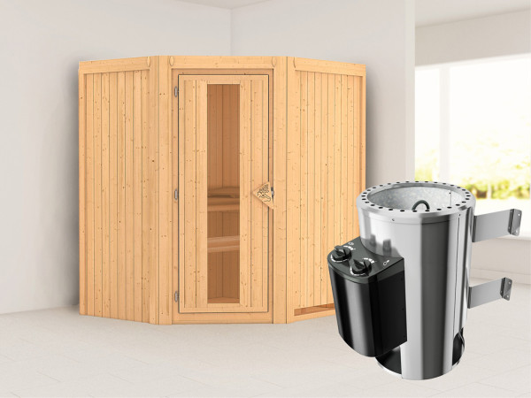 Systeemsauna Tonja energiebesparende deur + Plug & Play saunakachel met besturing