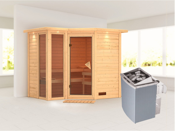 Massieve sauna Amara met dakkraag incl. 9 kW saunakachel int. besturing