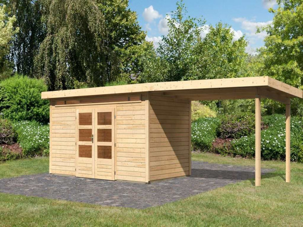 Tuinhuis SET Kandern 9 28 mm naturel, incl. 3,2 m aanbouwdak