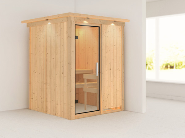 Systeemsauna Norin met dakkraag, transparent glazen deur