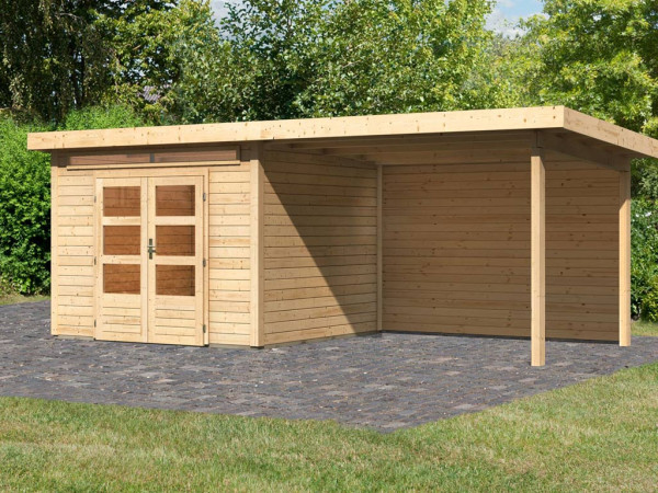 Tuinberging SET Kandern 6 28 mm natuurlijke afwerking, incl. 3,2 m lessenaarsdak + achterwand