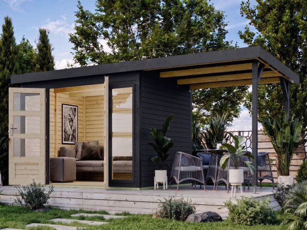 Tuinhuis Hybridgartenhaus Hera 4 19 mm antraciet met aanbouwdak