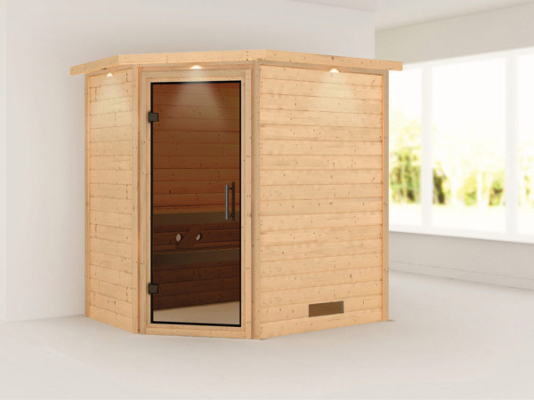 Massieve sauna Svea met dakkraag, incl. 4,5 kW kachel met int. besturing