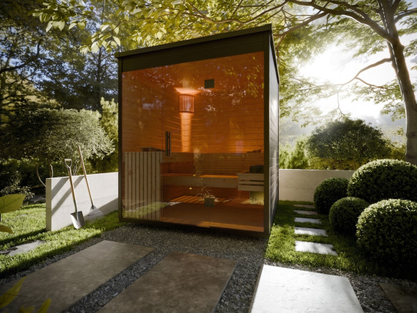 Tuinsauna Lilly zwart SPARSET 9 kW bio-kachel en externe bediening.