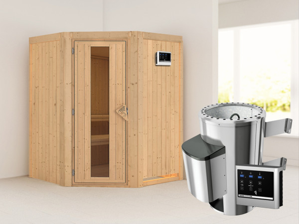 Systeemsauna Nanja energiebesparende deur + Plug & Play saunakachel met ext. besturing