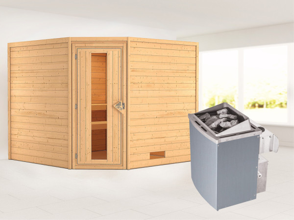 Massieve sauna Leona energiebesparende deur + 9 kW saunakachel met besturing