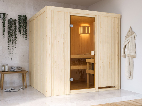 Elementensauna 68 mm Celine 2 SPARSET incl. 6,8 kW Glow saunakachel en externe bedieningseenheid