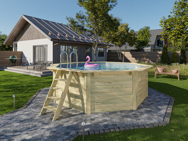 Houten zwembad model X1, incl. terras & filtersysteem