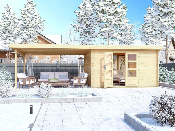Blokhut SET Trittau 5 38 mm natuurlijke afwerking, incl. 4 m lessenaarsdak