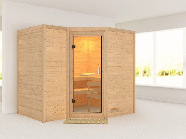 Massieve sauna Sahib 2 transparent glazen deur