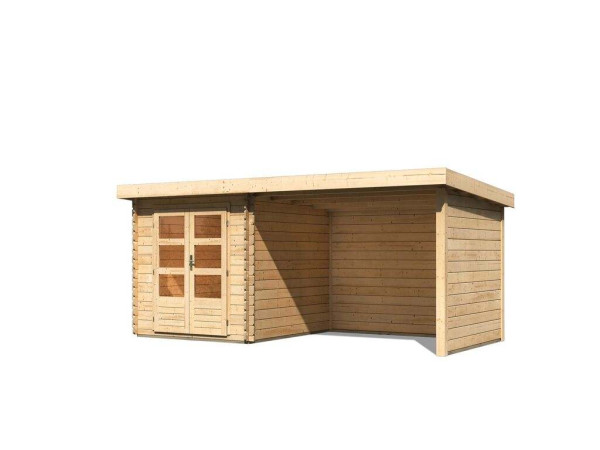 Blokhut tuinhuis SET Bastrup 4 28mm natuurlijke afwerking, incl. 3 m lessenaarsdak + zij--achterwand