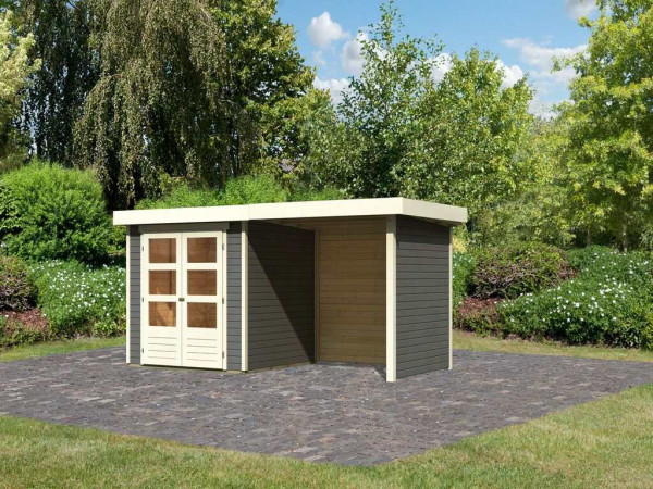 Tuinhuisje Askola 2 19 mm terra grijs incl. 2,4 m aangebouwd dak + zij- en achterwand