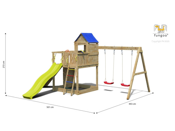 Geïmpregneerde houten speeltoren Treehouse incl. dubbele schommel en glijbaan