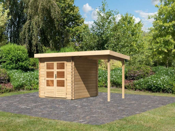 Tuinberging Blokhut SET Bastrup 4 28 mm natuurlijke afwerking, incl. 2 m lessenaarsdak