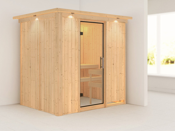 Systeemsauna Bodin met dakkraag, transparent glazen deur