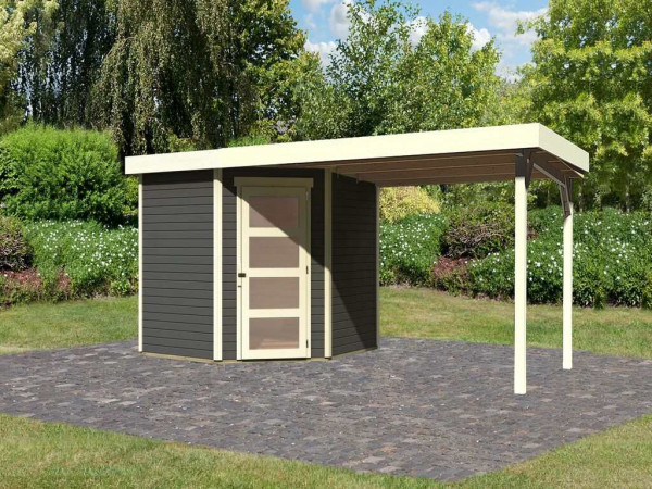 Tuinhuisje Schwandorf 5 19 mm terra grijs incl. 2,8 m aangebouwd dak