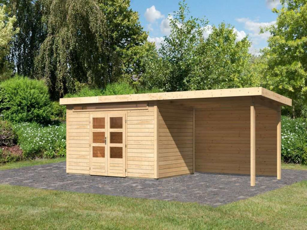 Tuinhuis SET Kandern 7 28 mm naturel, incl. 3,2 m aanbouwdak + achterwand