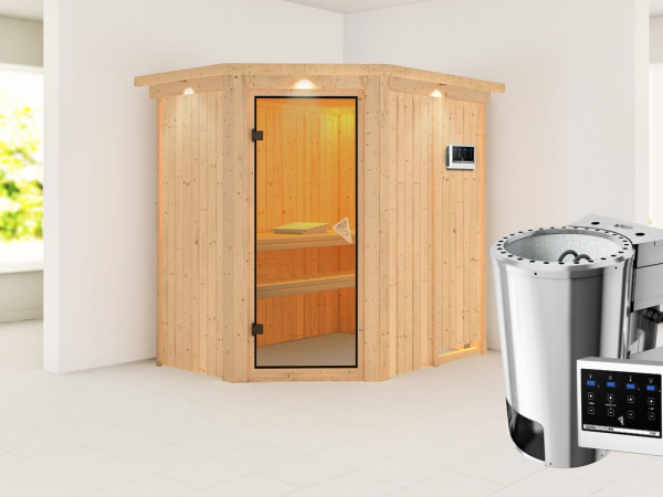 Systeemsauna Saja met dakkraag, incl. Plug & Play Bio-kachel externe besturing
