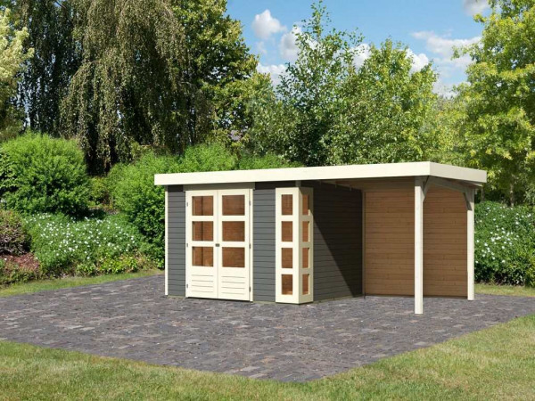 Tuinhuis SET Kerko 5 19 mm terragrijs, incl. 2,4 m aanbouwdak + achterwand