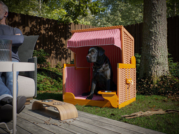 Strandkorf voor honden "Lys" beige-rood-wit inclusief Beschermhoes