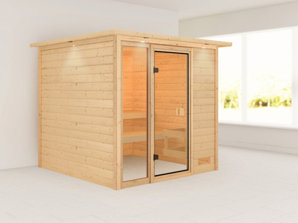 Sauna Jutta met gebronsde glazen deur en dakkraag