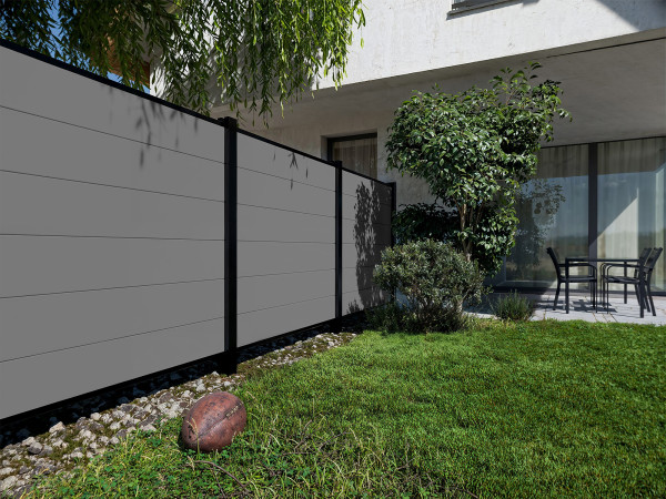 Tuinafscheiding, zichtscherm, PVC-steeksysteem, Grey Wood