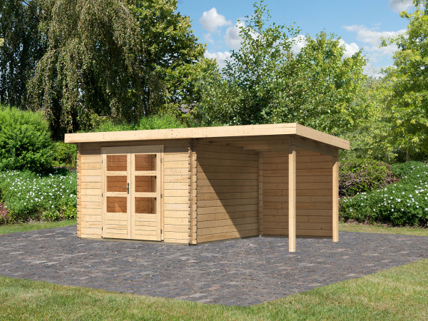 berging blokhut SET Bastrup 5 28 mm natuurlijke afwerking, incl. 2 m verlenging dak + achterwand