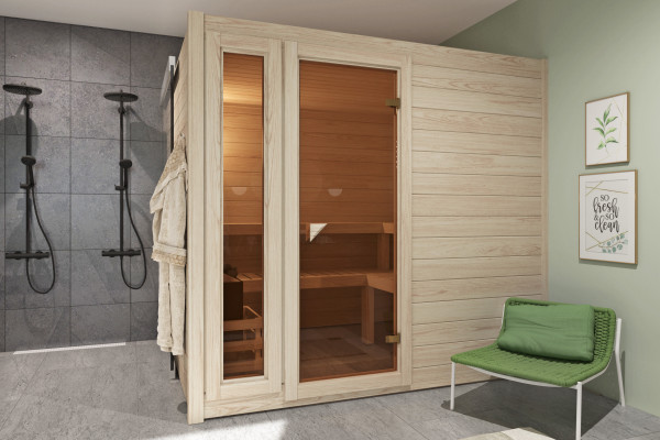 Sauna massief houten sauna VOORDEELSET Cedar incl. 9 kW kachel met externe besturing