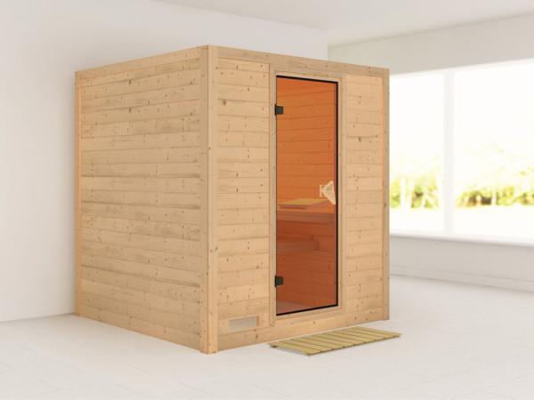 Massieve sauna Mojave kompleet transparente gebronsde glazen deur