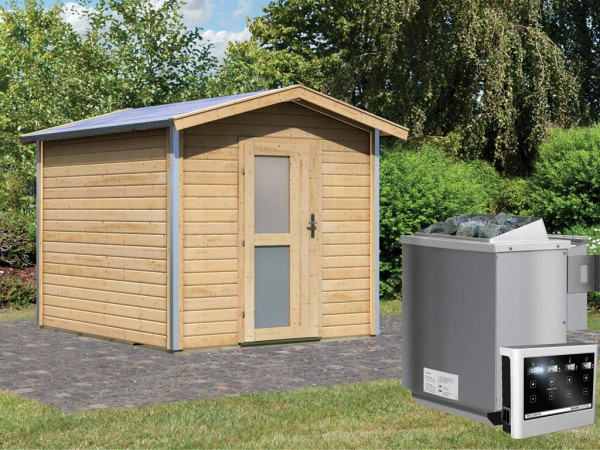 Saunahaus Bosse 1 met matglazen deur & voorkamer, incl. 9 kW Bio-Combi-kachel met ext. besturing