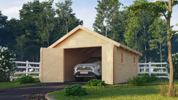 Loggarage met deur 40 mm natuurlijke afwerking