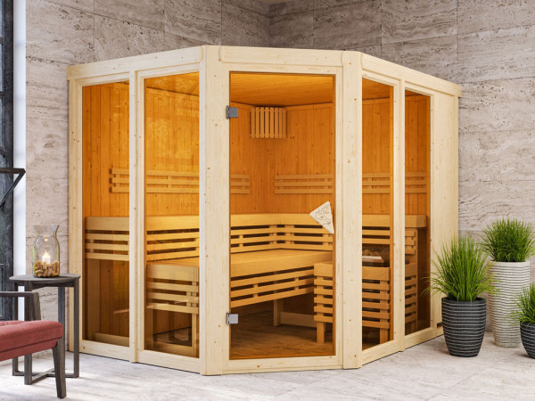 Sauna Ainur met gebronsde glazen deur + 9 kW saunakachel int. besturing