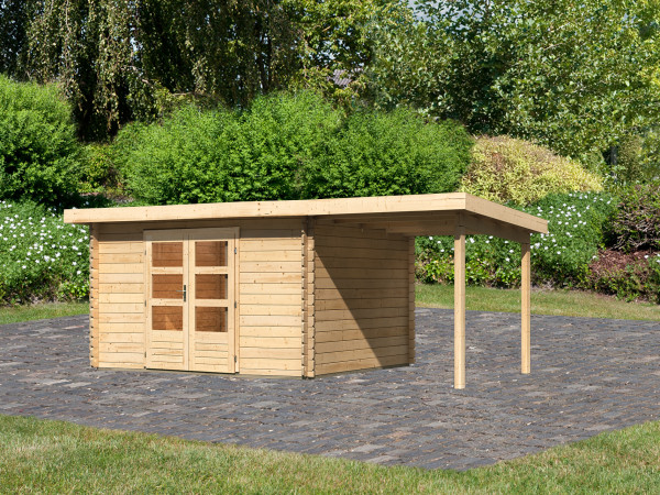 Tuinhuisje Blokhut SET Bastrup 7 28 mm natuurlijke afwerking, incl. 2,0 m lessenaarsdak
