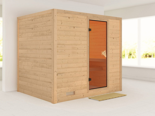 Massieve sauna Sonara kompleet transparente gebronsde glazen deur
