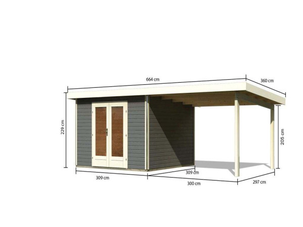 Tuinhuisje SET Radeburg 1 40 mm terra grijs incl. 3,3 m lessenaarsdak