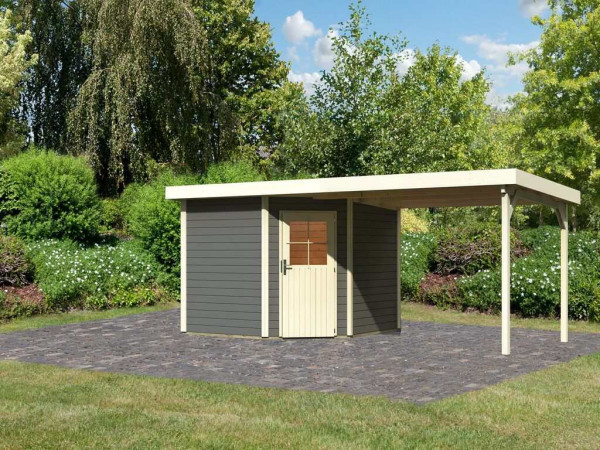 Tuinhuisje SET Neuruppin 3 28 mm terra grijs, incl. 3,2 m aanbouwdak