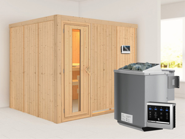 Systeemsauna Gobin houten deur met geïsoleerd glas, incl. 9 kW Bio-Combi-kachel ext. besturing