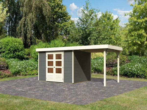 Tuinhuis SET Askola 5 19 mm terragrijs, incl. 2,4 m aanbouwdak