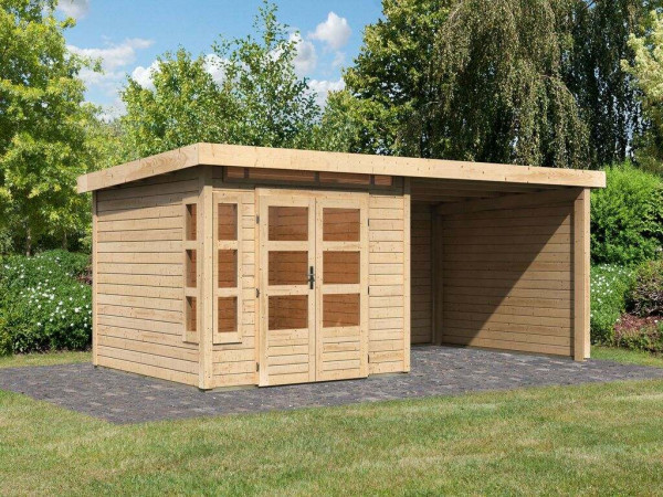 Tuinberging SET Kastorf 6 28 mm naturel incl. 3,2 m aanbouwdak + achterwand + zijwand