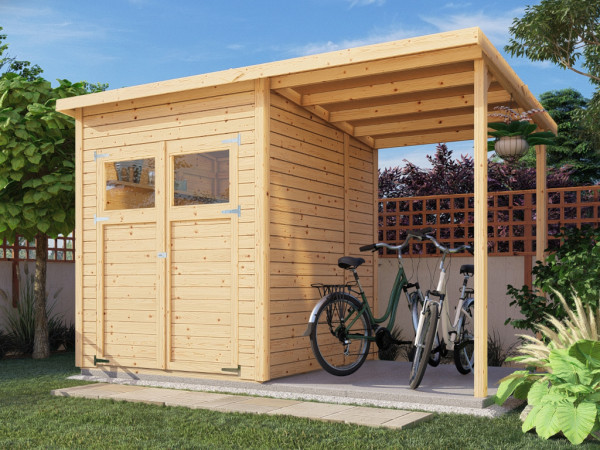 Tuinhuis "Marksburg 2" met aanbouw 14 mm naturel