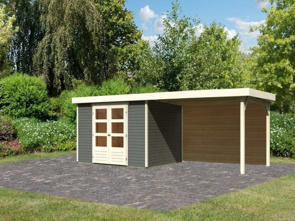 Tuinhuisje SET Askola 5 19 mm terra grijs, incl. 2,8 m opbouwdak + achterwand