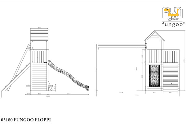 Speeltoren Floppi teak-kleurig incl. dubbele schommel + glijbaan