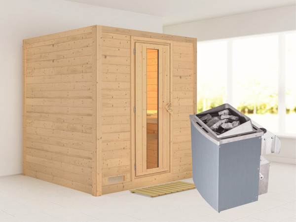 Massieve sauna Mojave houten deur met Isolieglas, incl. 9 kW kachel int. besturing